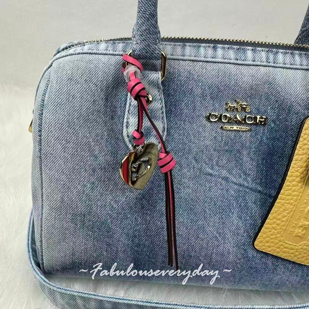 Coach Rowan Satchel Bag Crossbody In Loved Denim With Charms/Gold/Indigo CDY74 - Picture 6 of 9